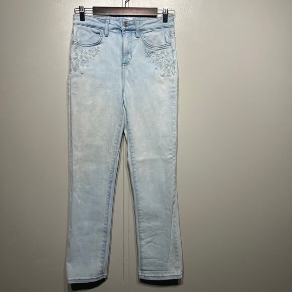 Lauren Conrad Straight-Leg White Washed Embroidered Denim Jeans | Women's Size 6 - Picture 1 of 12